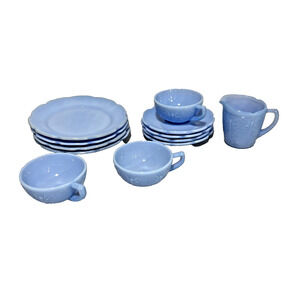 Delphite Blue Jeannette Child's Tea Set Cups Saucers Creamer Plates Lot 12 PCS